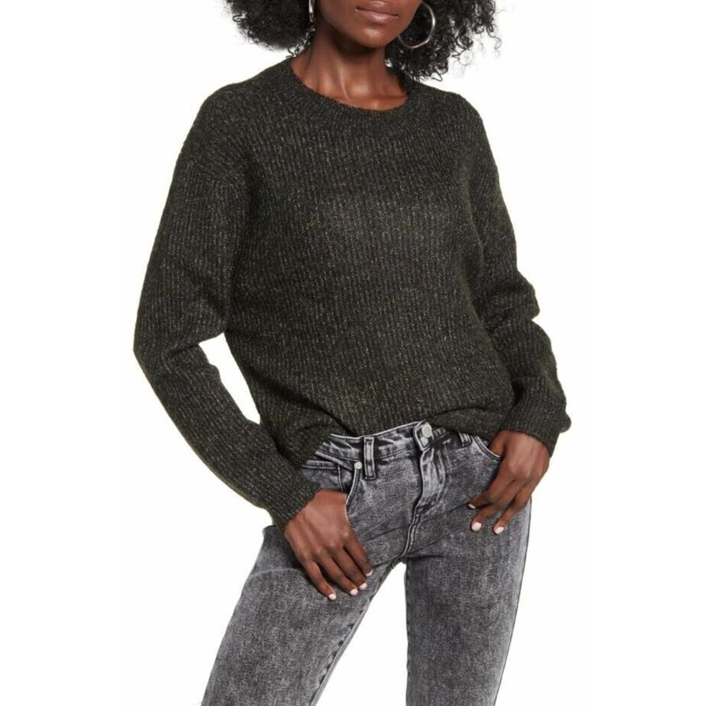 BP. Women's Marl Crewneck Long Sleeve Pullover Sweater Black Multicolor Small‎
